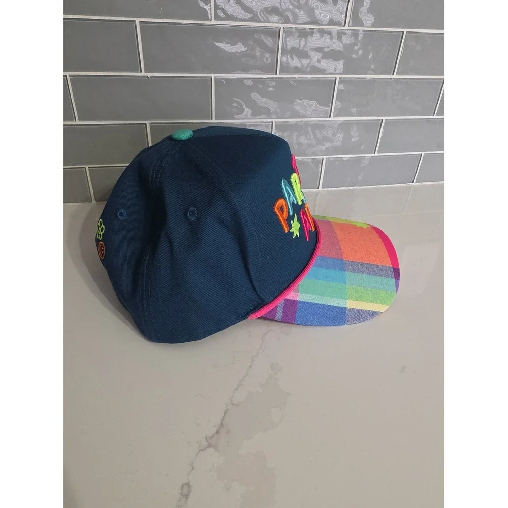 Poppy & Pine Hat Women OS Navy Blue NEW Part Time Adult Snapback Plaid Bill